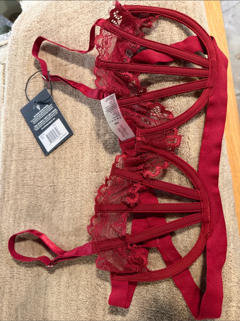 Thistle and Spire Wine Red Lace Cage Underwire Bra
